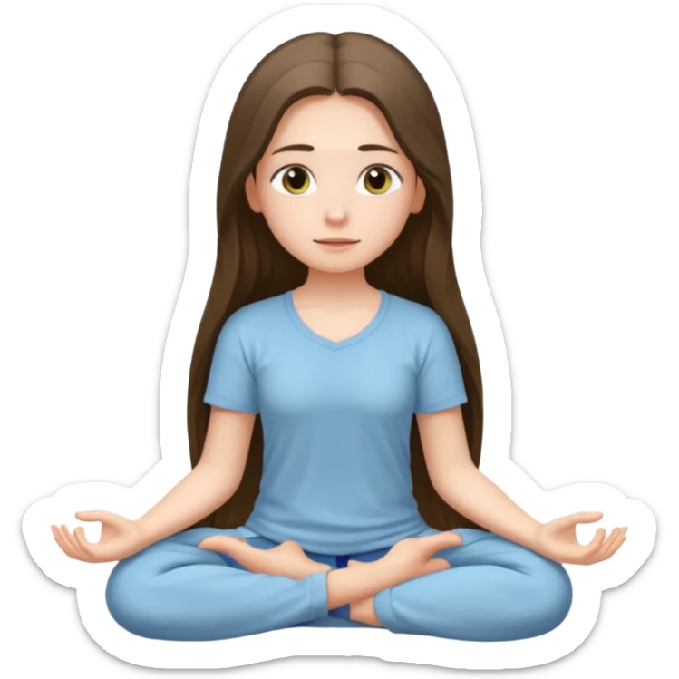 pretty white brunette teen long hair with hazel eyes meditating sticker
