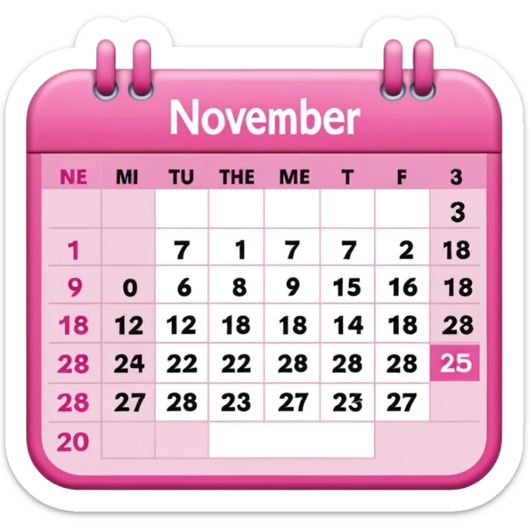 pink calendar of days in november 2025 in poppins text form sticker