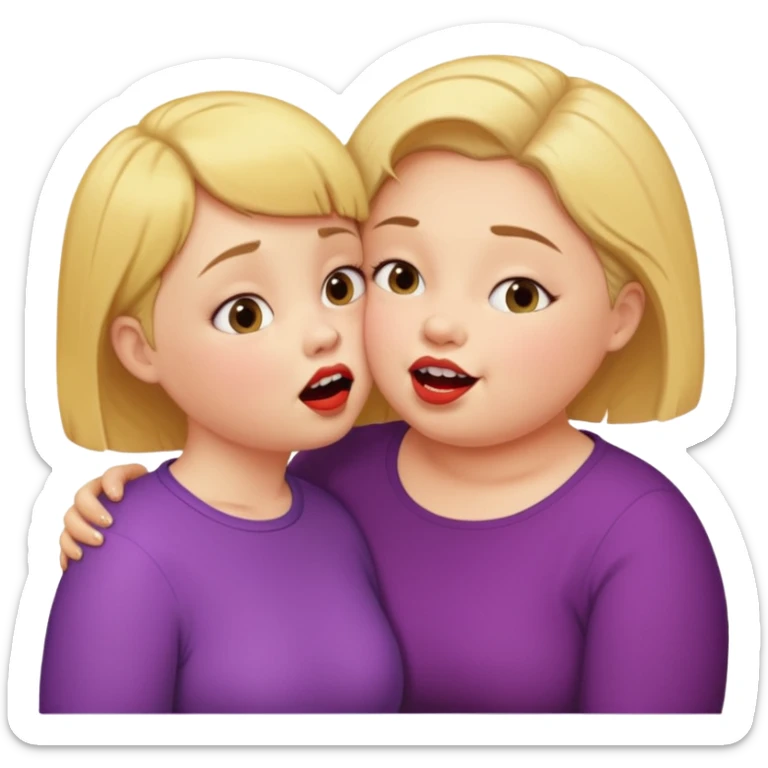 Chubby little woman kissing tall woman with huge teeth and short hair sticker