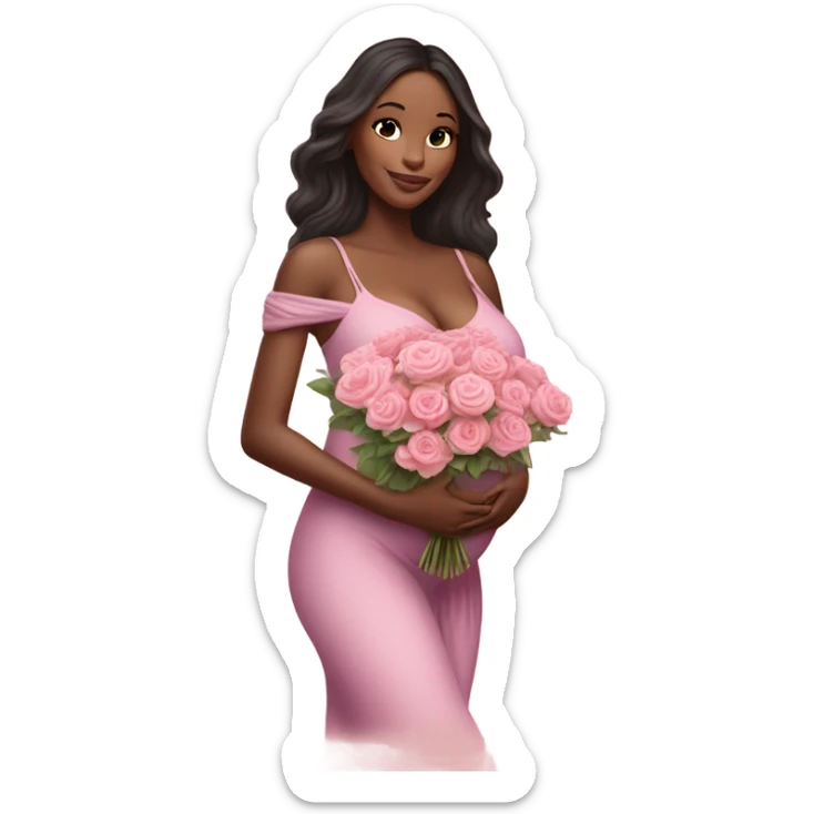 Photo of a Victoria secret model pregnant posing with flowers on a pregnancy shoot sticker
