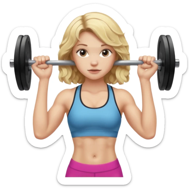 pale gym girl with wavy blonde hair holding a barbell sticker