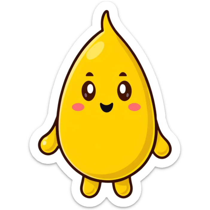 cartoon poop character facing off against a cartoon yellow droplet character, playful sticker