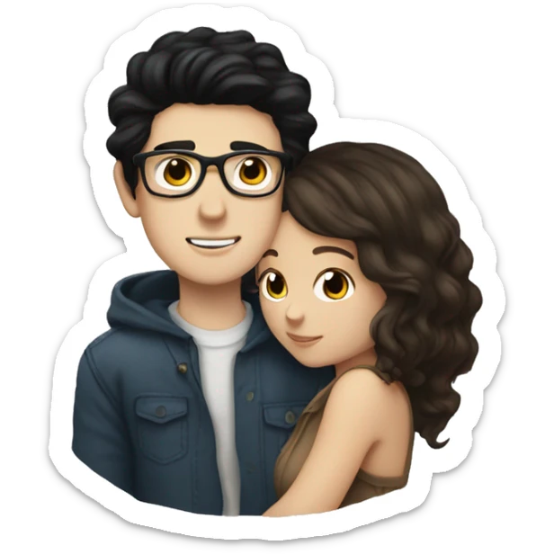 White boy black hair glasses kissing white girl brown hair brown eyes sticker