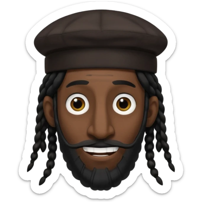 Jewish man emoji with long dread black hair on the sides and jewish judaism hat, long big nose and crooked teeth sticker