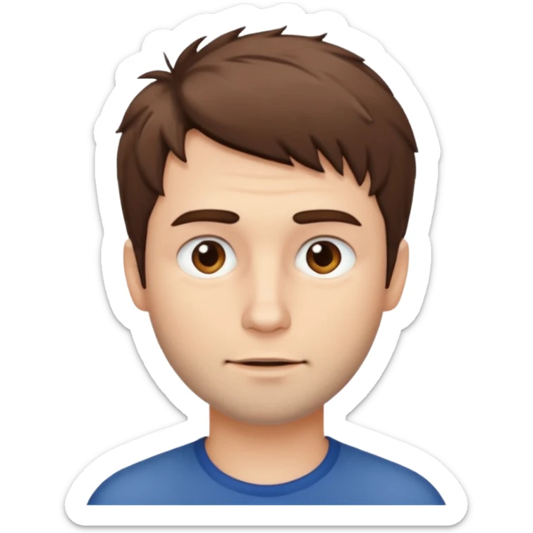 Create an emoji of a man with white skin and short brown but slightly messy hair sticker