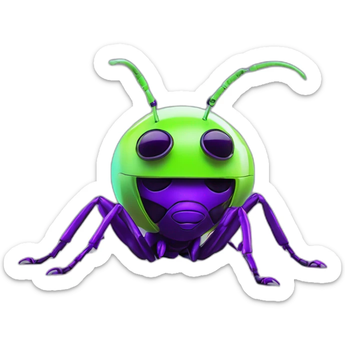 Ants 3D color lemon green and purple neon streetwear cybertech smart Futuristic cyber AR/VR point from him up doing a moonwalker sticker