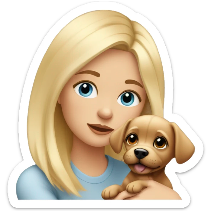 Cozy blonde hair girl with blue eyes sitting at home with her small toy terrier puppy  sticker