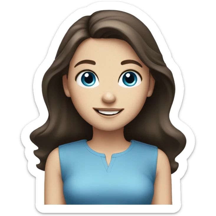 white girl with dark brown hair and blue eyes and smiling sticker