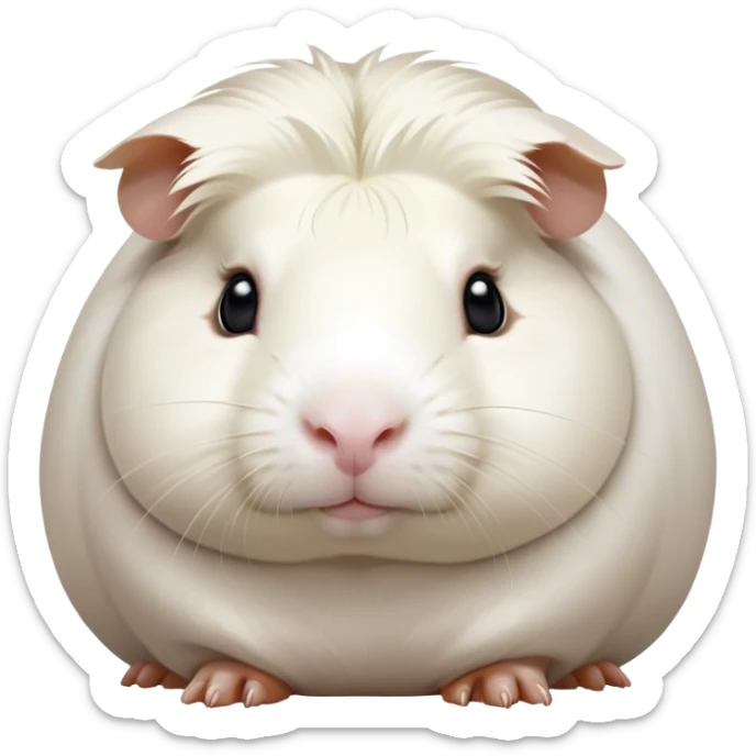 Cinematic Noble White Guinea Pig Portrait Emoji, Poised and regal, with a compact, chubby build and a pristine, well-groomed pure white coat, deep-set soulful dark eyes, Simplified yet sharp and sophisticated features, highly detailed, glowing with a soft, dignified glow, high shine, intelligent and sweet, stylized with an air of gentle purity, focused and attentive, soft glowing outline, capturing the essence of a watchful and confident little companion, so majestic it feels as though it could scurry out of the screen with effortless authority! sticker