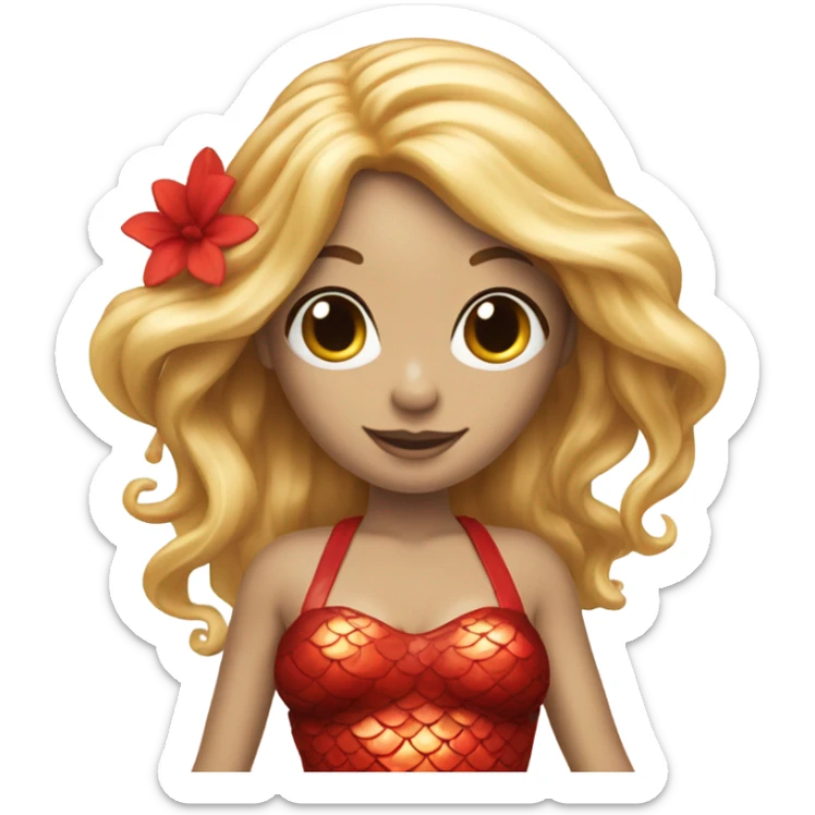 Mermaid with red tail and blonde hair pretty and detailed sticker