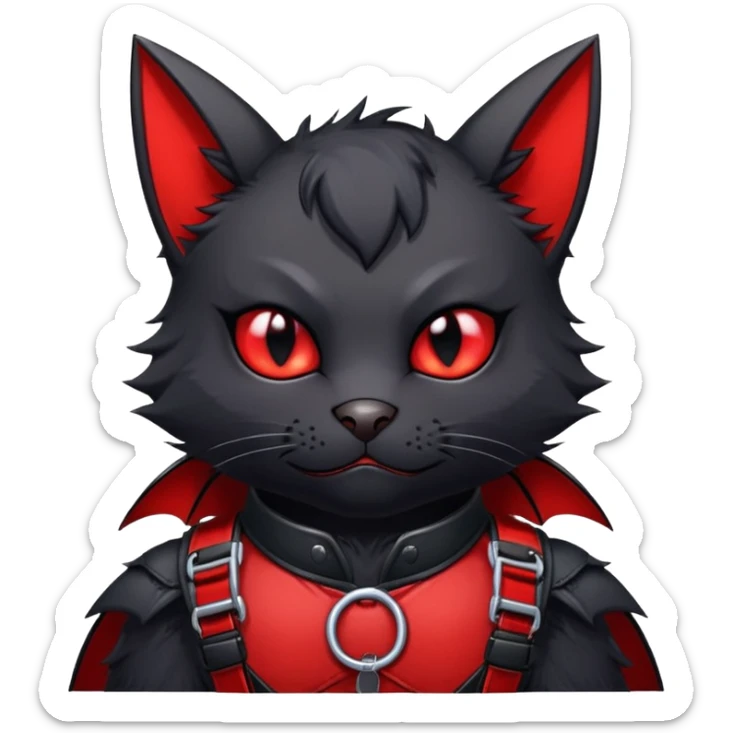black edgy emo furry bat-cat-fursona-Fakémon with a red chest harness  sticker