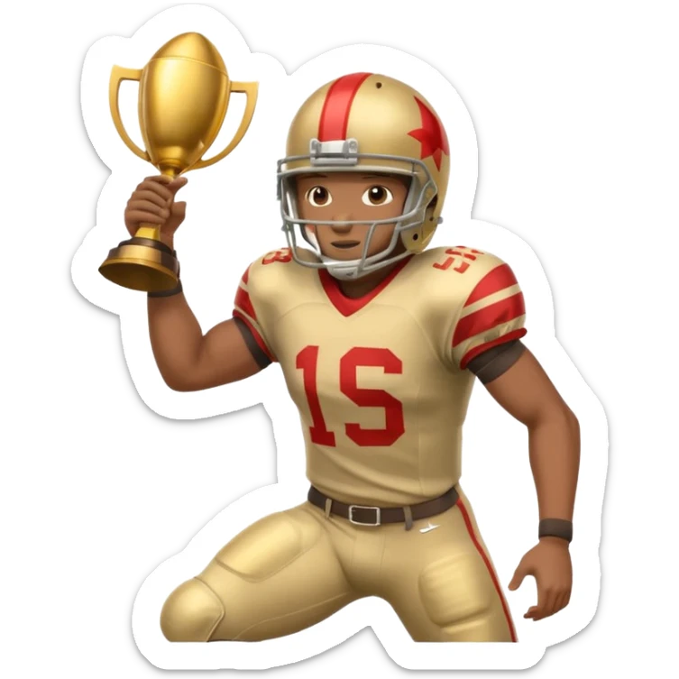football player trophy gold old helmet player giving stiff arm knee up sticker