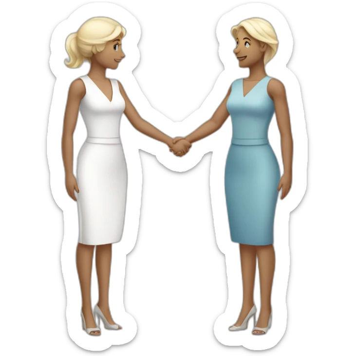 two greek white business women with different hair colors from each other shaking hands full bodies sticker