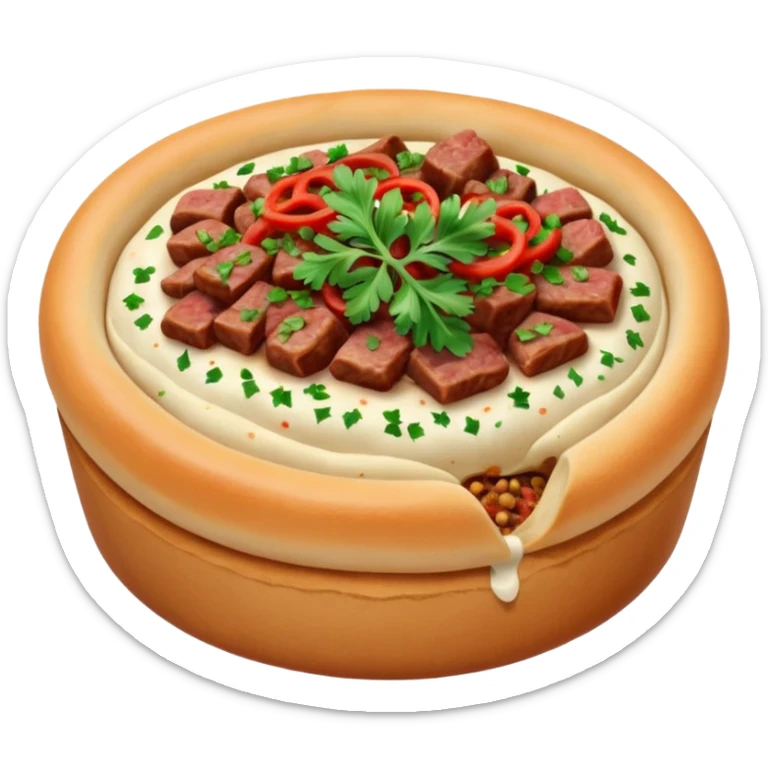 open meat esfirra with lightly toasted dough, meat filling with onion and parsley sticker