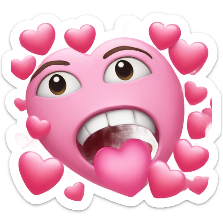 A crying face emoji with big, heart-shaped eyes and a hand covering the mouth. There are pink heart emojis floating around it, adding to the emotional expression. sticker
