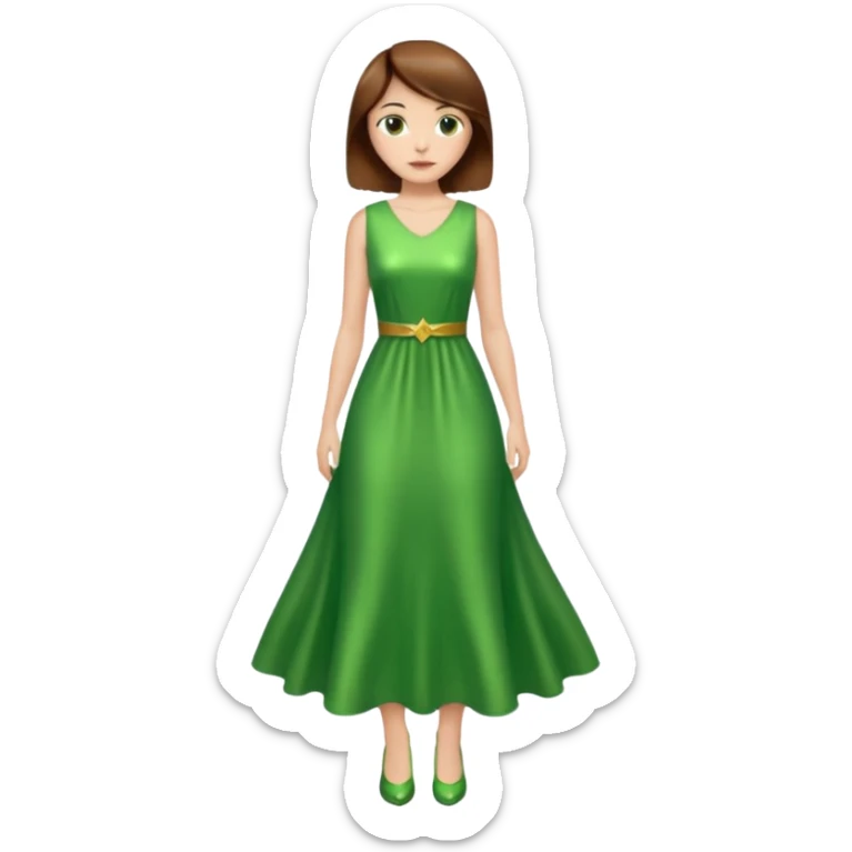 woman lshort brown hair green shiney long dress full body sticker