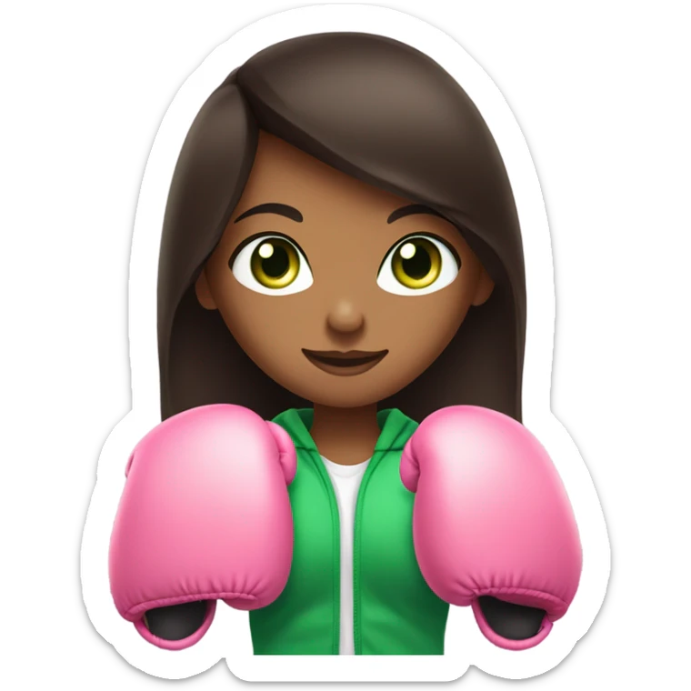dark brown long hair girl green eyes with pink boxing gloves  sticker