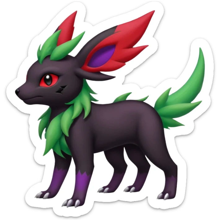 Dark Edgy Shaymin-Salandit-Leafeon-Umbreon-Fakémon-hybrid-creature (full body)  sticker