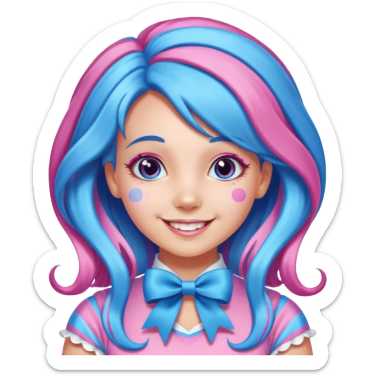 candy girl from candyland very long blue-pink mixed candy hair with ribbon and no tattooes sticker
