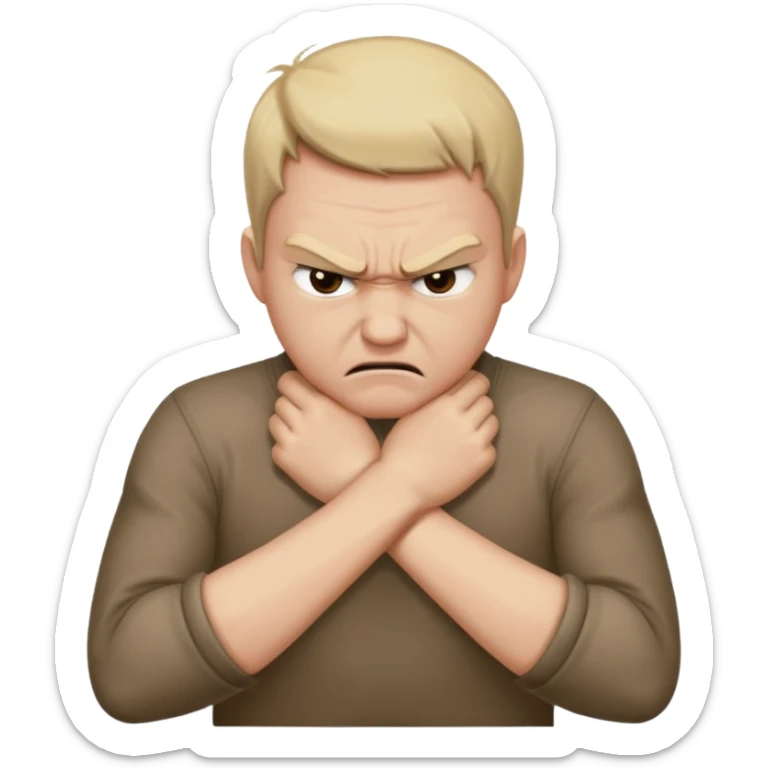 Grabbing throat with hands and looking angry with arms crossed and under chin, grabbing neck sticker