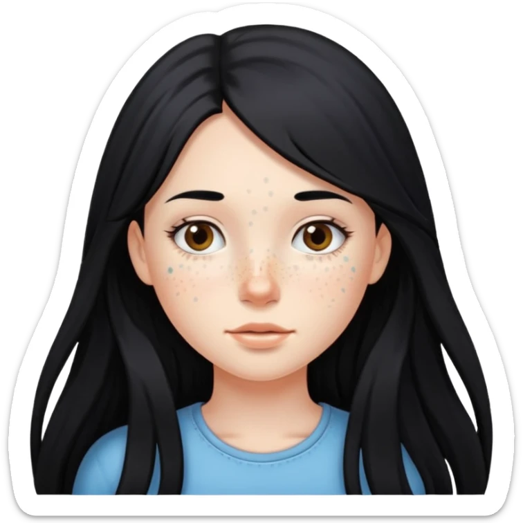 Girl with long black hair and fair skin with freckles sticker