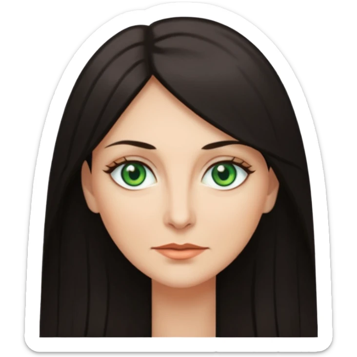 middle age woman with green eyes and long straight dark ash hair sticker