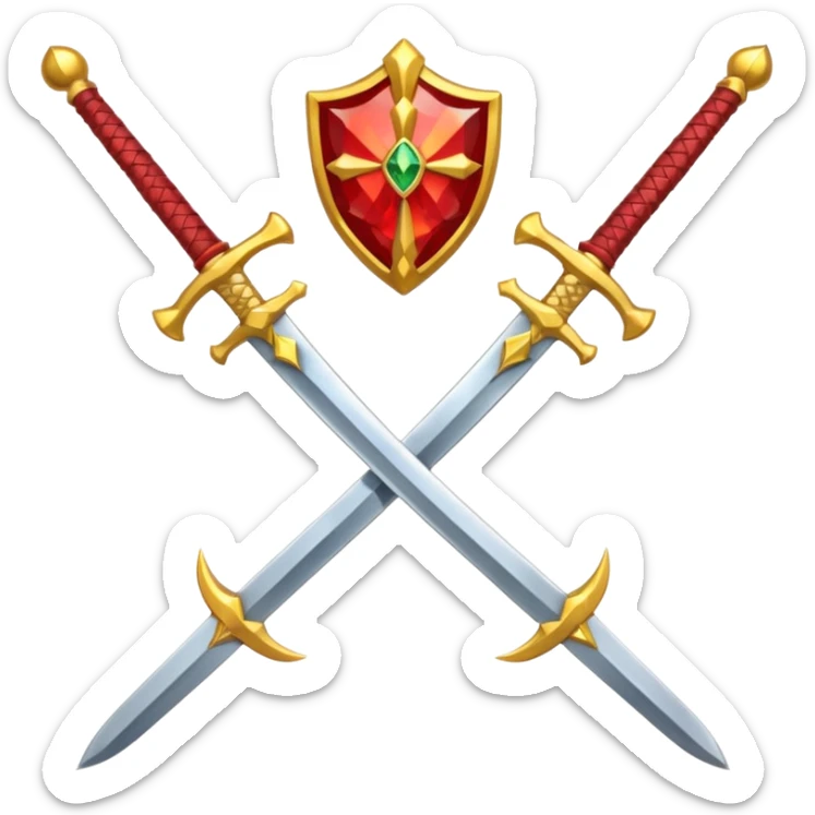Fully yellow royal two swords crossed fiery with red gems sticker