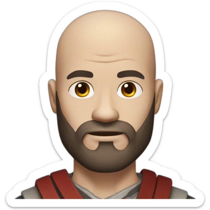 man with little hair and receding hairline and beard like kratos sticker