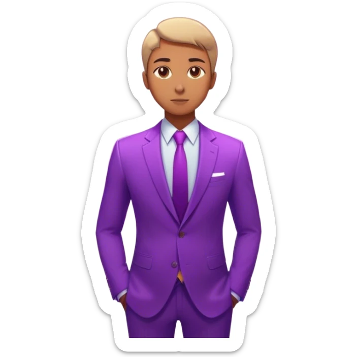 A charismatic person standing confidently in the center of a room, radiating a violet warm bright aura glow, he is calm with a lot of people around sticker