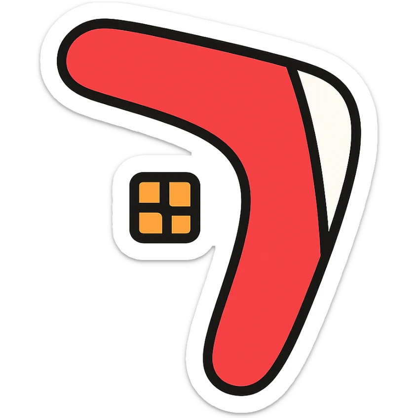 playful outlined icon of a red and white boomerang, Microsoft Power Pages logo subtly integrated, clean look sticker