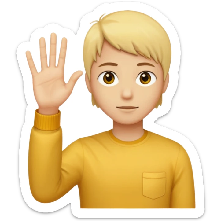 A yellow circle face person with neutral face with his hand in front of him at 90 degree angle sticker