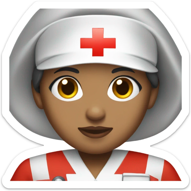 super short black straight hair female nurse with red cross sign hat wearing dress sticker