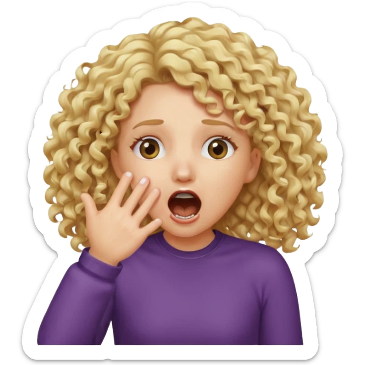 Emoji di ragazza bionda riccia che urla e mette una mano ben aperta in faccia davanti la bocca e gli occhi sticker