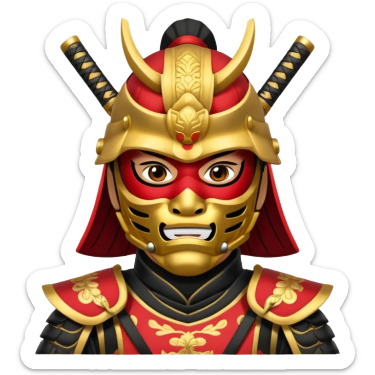 Samurai with black red and gold armor and they have a detailed mask covering their mouth sticker