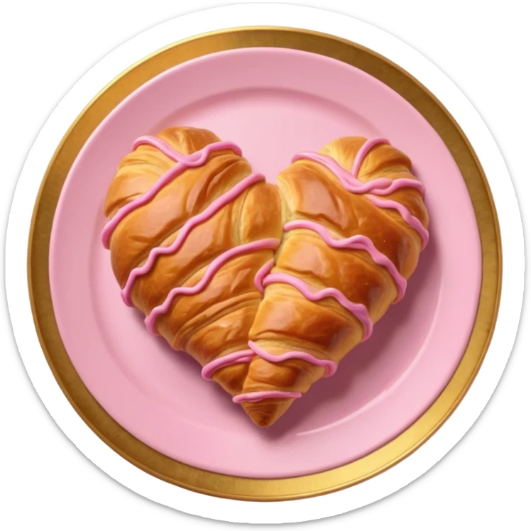 “Heart-shaped pink croissant on golden plate, soft morning aesthetic” sticker