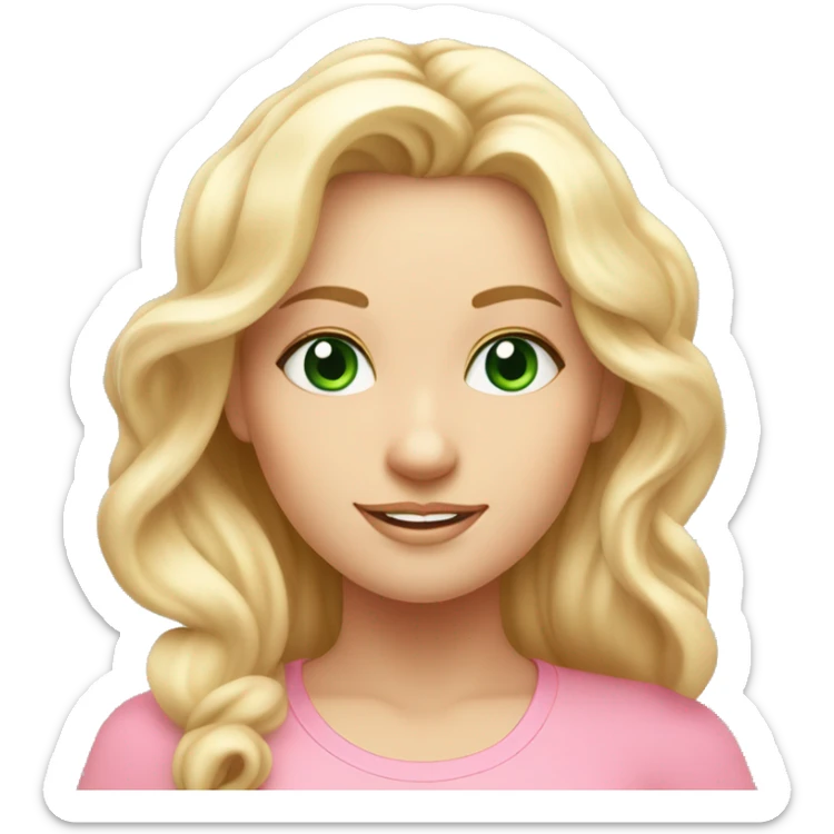 blonde long curled hair and green eyes yoga beautiful girl in light pink pink pink clothes sitting on a yoga mat sticker