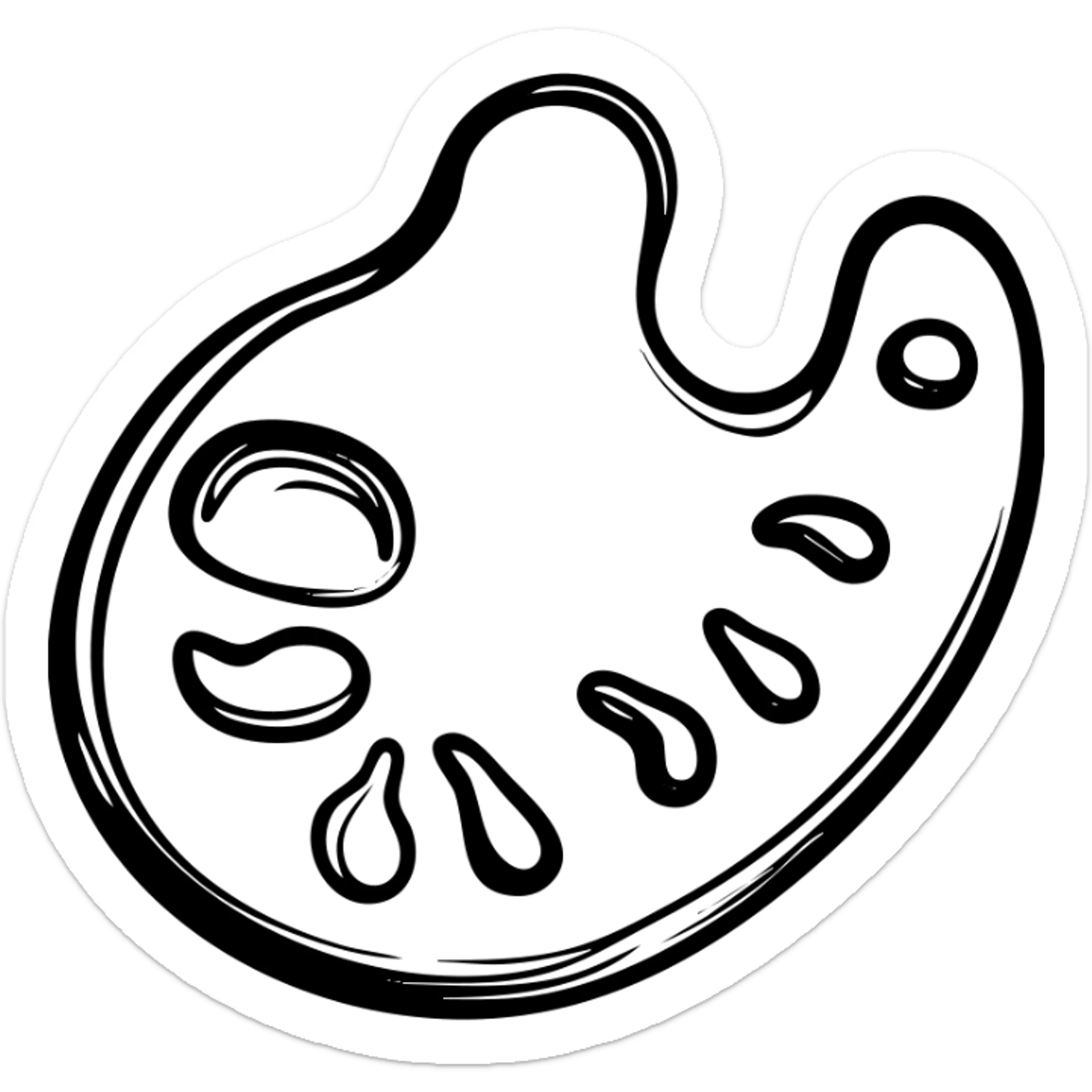 Detailed artist's palette with paint blobs and palette holes. Hand-drawn icon style with transparent background. sticker