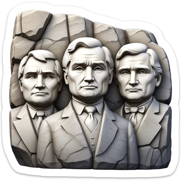 Cinematic Realistic Mount Rushmore Landmark Emoji, featuring the carved faces of four U.S. presidents, etched into the granite mountainside with dramatic lighting accentuating the rock textures. sticker