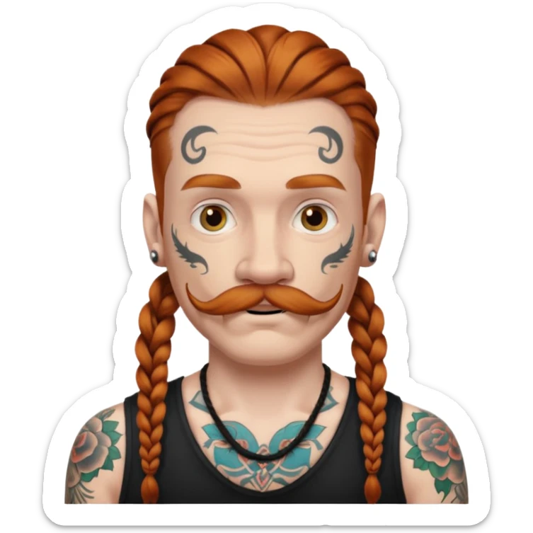 dark ginger braids man very white mustache old very tattoed with the whitest mustache ever sticker