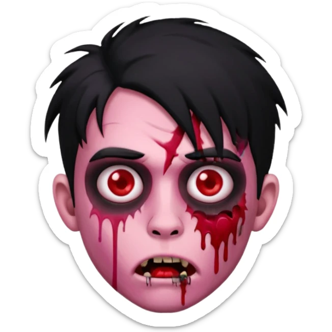 emoji-de-zumbi-de-you-boy-piercing-no-nariz-e-sangue-com-o-fundo-preto-cabelo-grande-e-preto-pink-red sticker