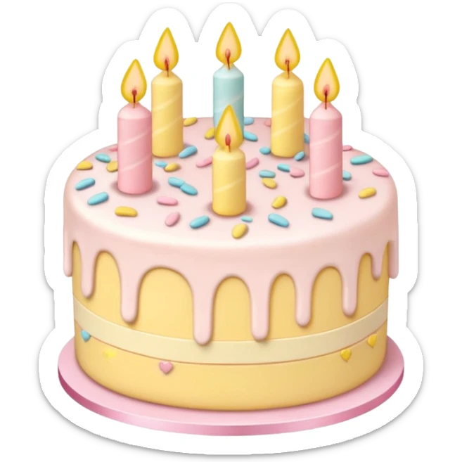 Cake with hearts and sprinkles in soft pink, beige and yellow pastel colors sticker