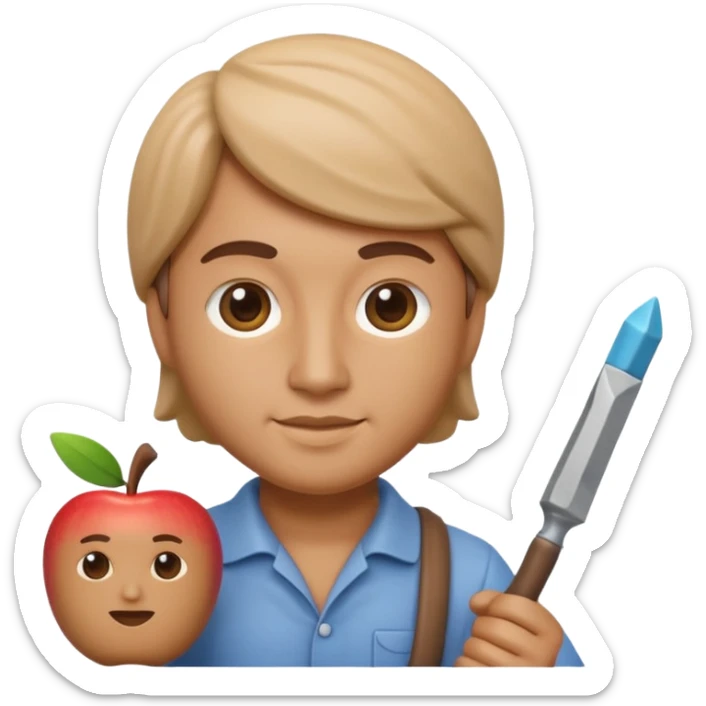 Apple Memoji-style 3D emoji of a sculptor with a small statue and chisel, smooth gradients, rounded edges, no background.during sculpting sticker