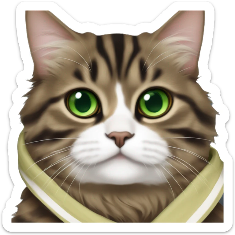 Brown and black striped Siberian cat with green eyes dressed as obi wan kenobi from Star Wars sticker