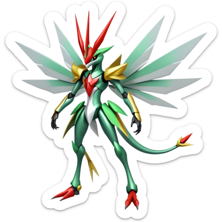 Cool Edgy Shiny Ethereal Legendary Kartana-Digimon-Scizor-hybrid full body sticker