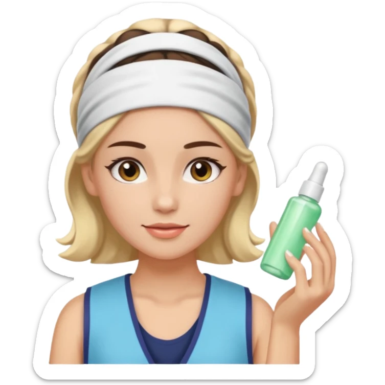 Clean girl aesthetic emoticons, apply skincare products, headband, glowing skin, vest, soft lighting
 sticker