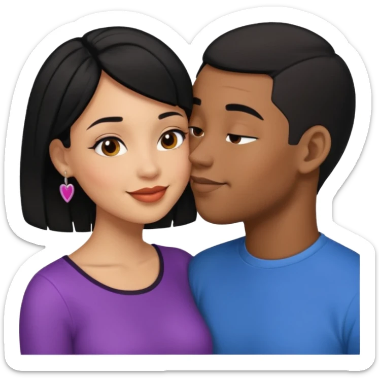 Ebony couple, light skin female with black hair, brown skin male with low haircut no bread kiss sticker