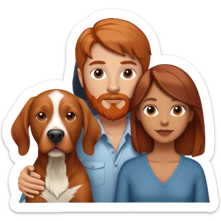 Brunette with highlights hair tan female and light brown hair with red beard white male with vizsla dog sticker