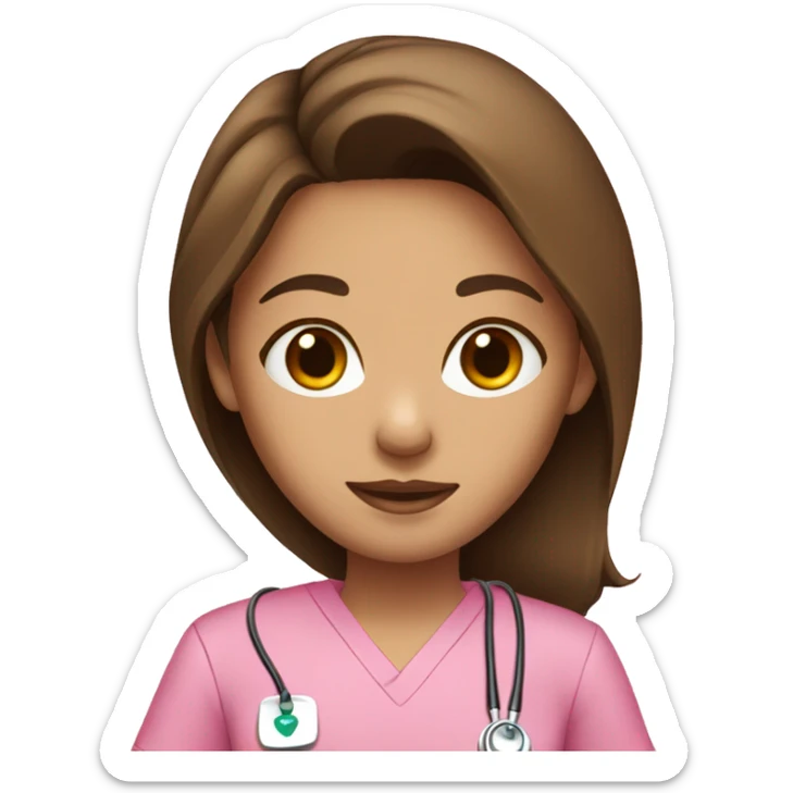 Girl with brown hair in Pink medical scrubs  sticker