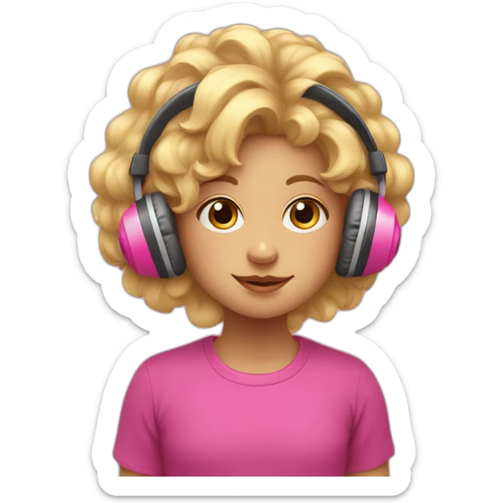 Blond child girl with Big hair and Headphones and a Pink axelot sleepingmask on her forhead  sticker