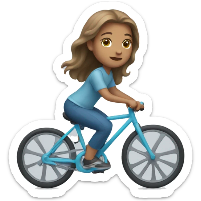 Girl riding very light blue bike, she has long light brown hair and light skin sticker